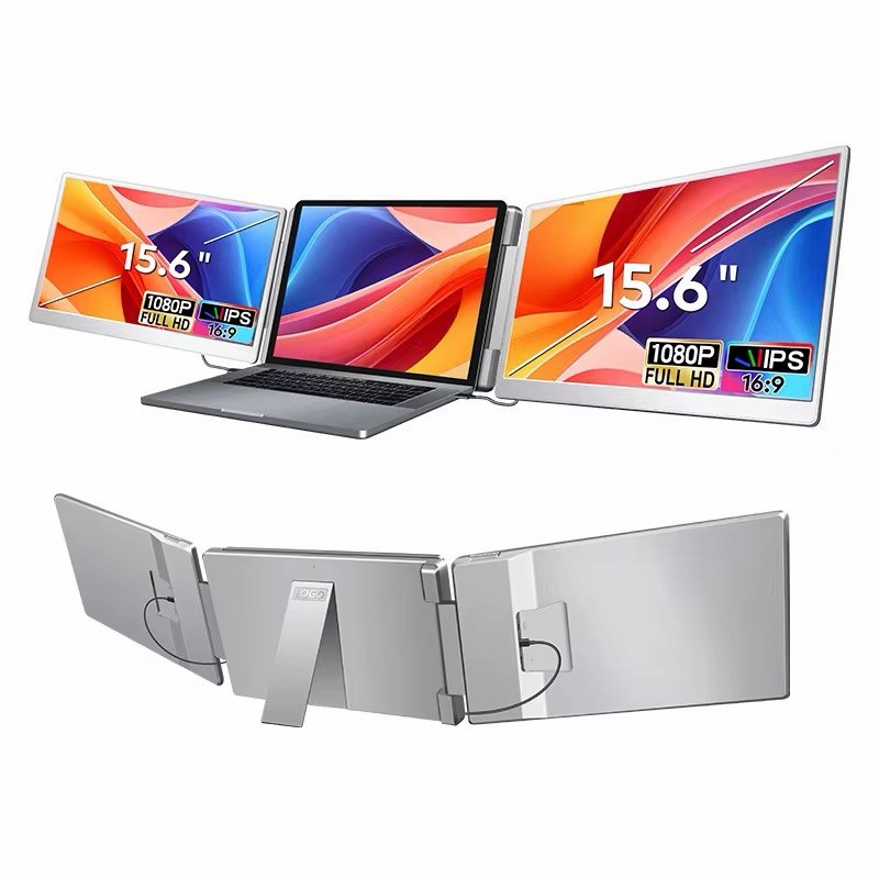 14” Triple Portable Laptop Monitor Extender – Dual IPS FHD Foldable Screens with 360° Rotation 4