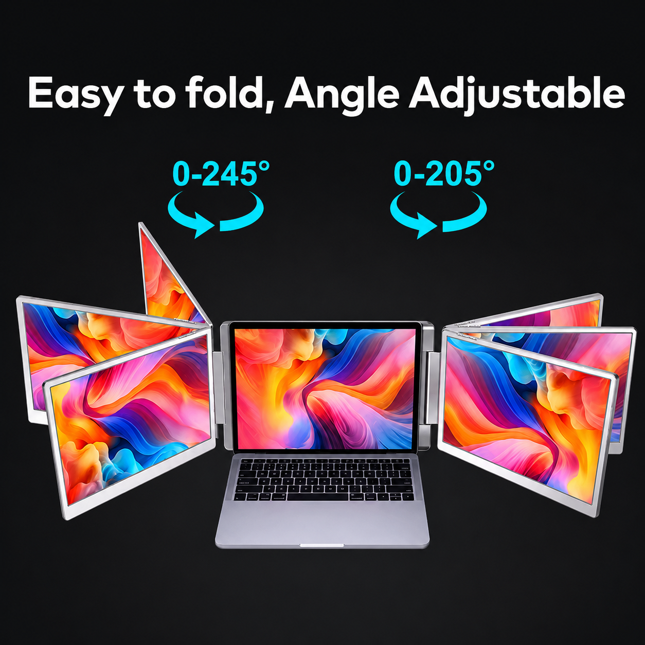 14” Triple Portable Laptop Monitor Extender – Dual IPS FHD Foldable Screens with 360° Rotation 8