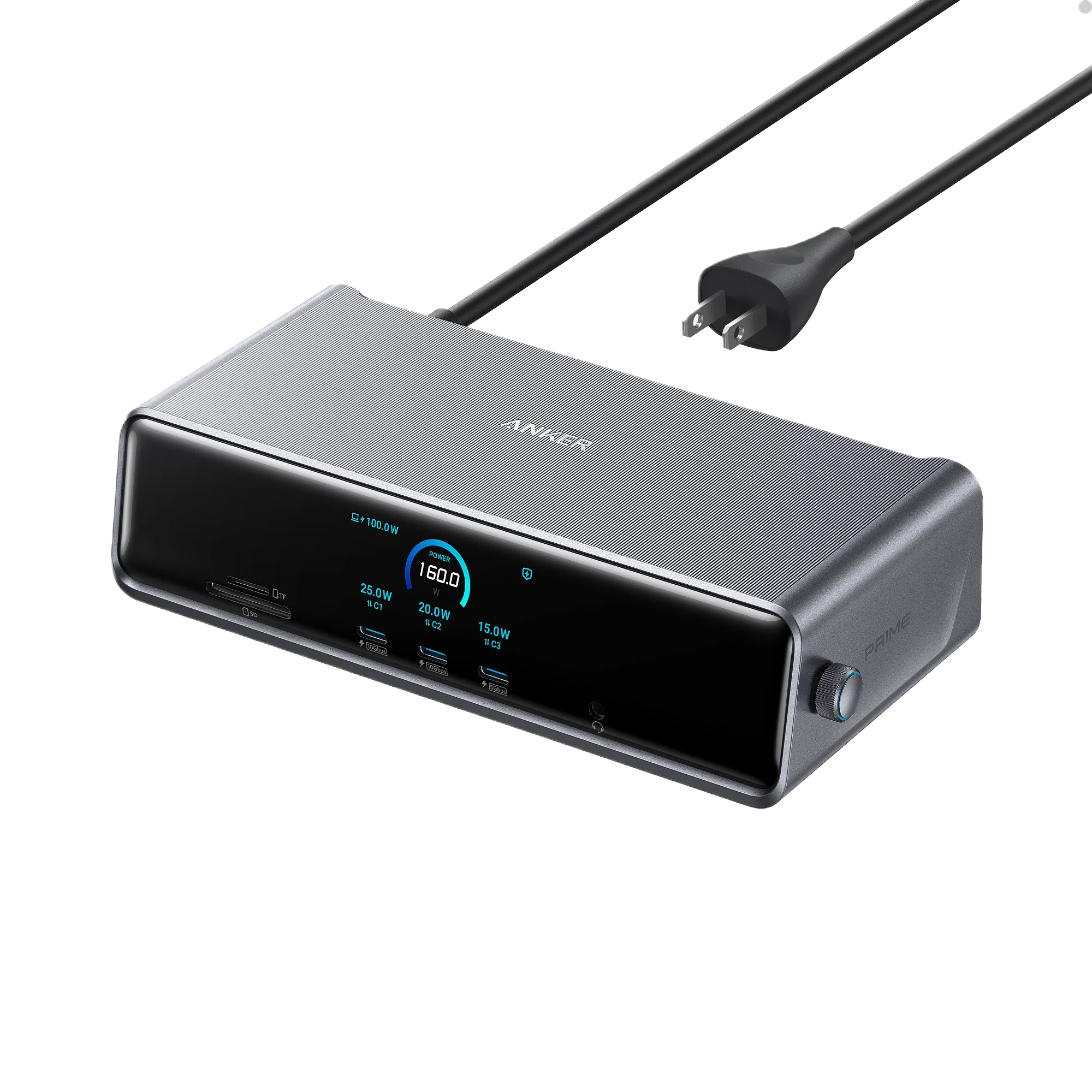 Anker Prime 160W GaN USB-C Desktop Charger – 6-Port Fast Charging Station with Smart LCD Display