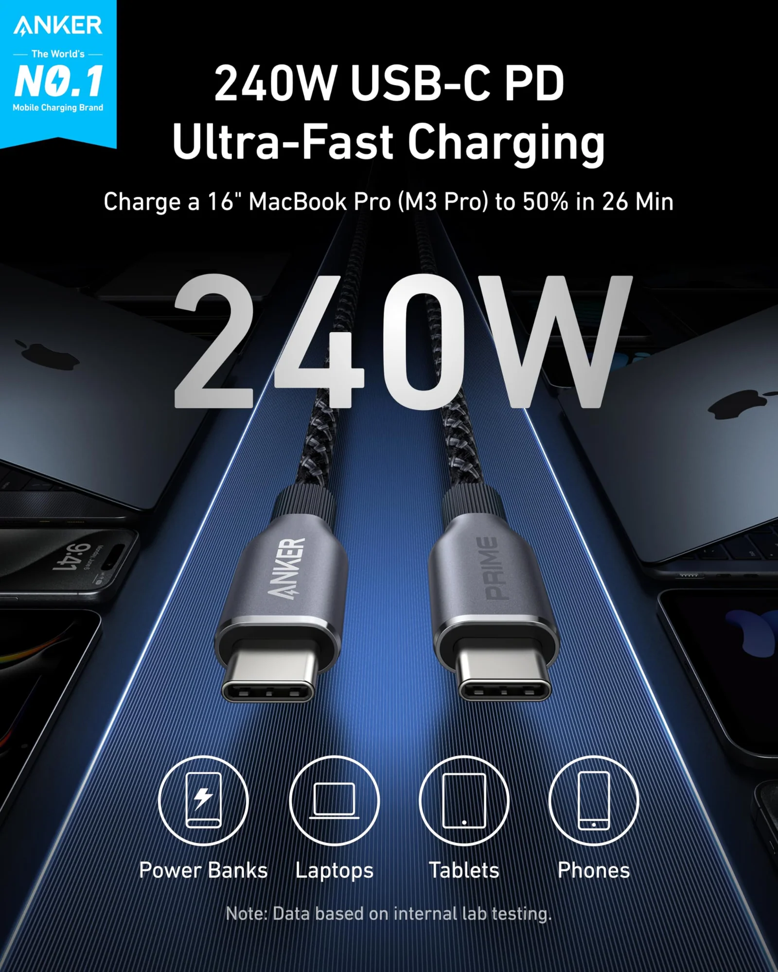 Anker Prime Charging Docking Station with 240W USB-C to USB-C Cable 6