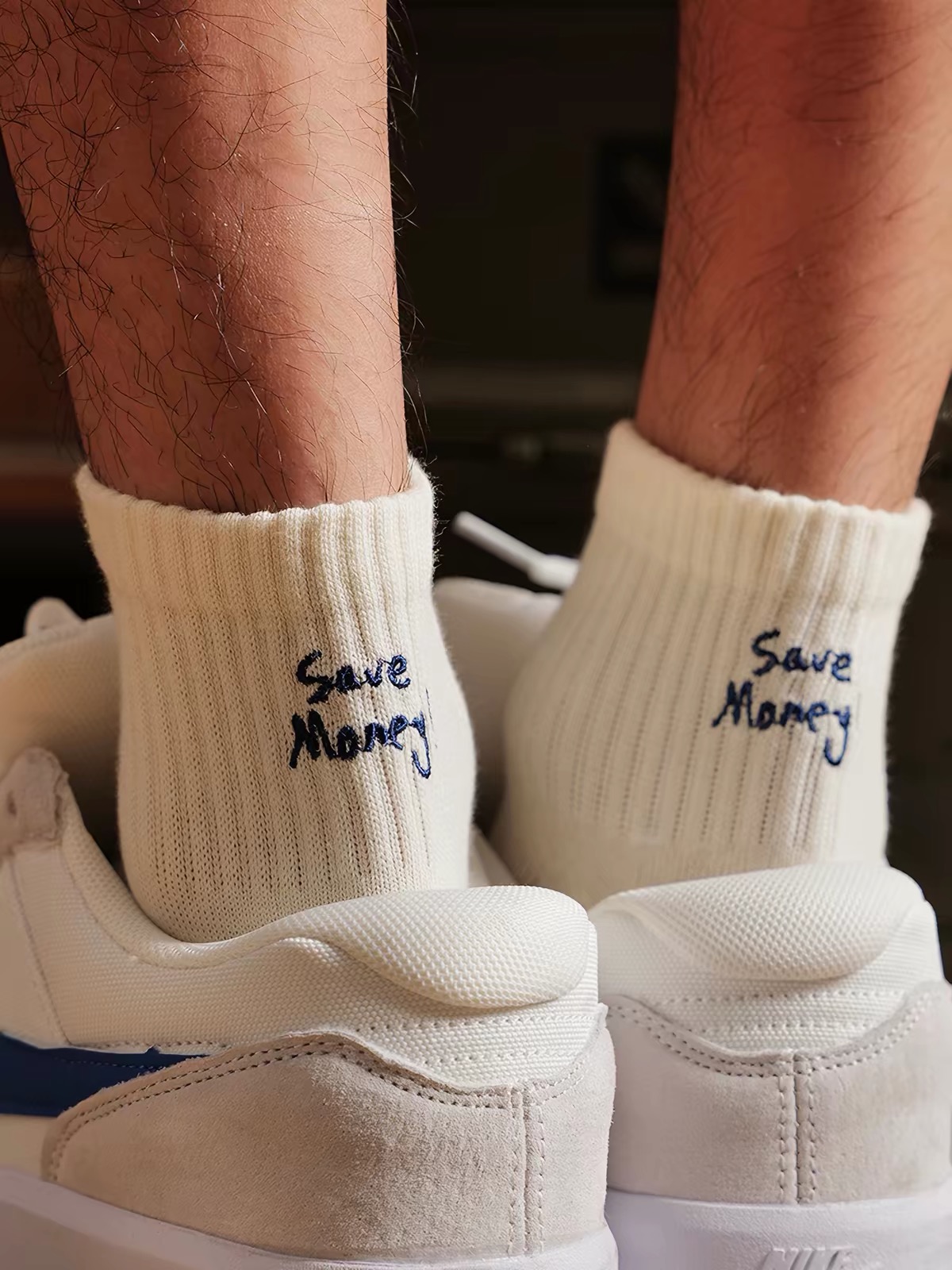 Unisex “Save Money” Embroidered Crew Socks – Premium Cotton Casual & Athletic Socks for Everyday Wear