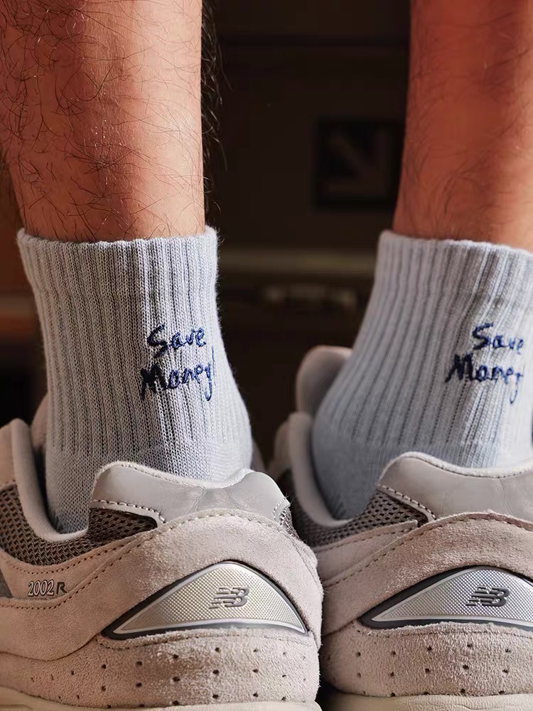 Unisex “Save Money” Embroidered Crew Socks – Premium Cotton Casual & Athletic Socks for Everyday Wear 3