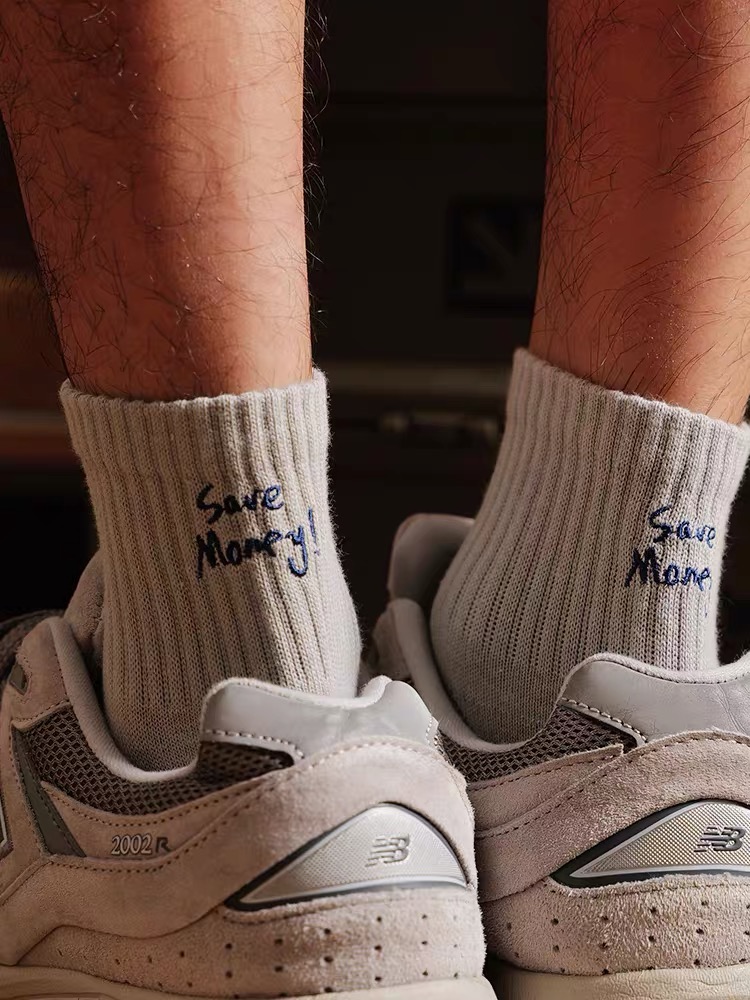 Unisex “Save Money” Embroidered Crew Socks – Premium Cotton Casual & Athletic Socks for Everyday Wear 5