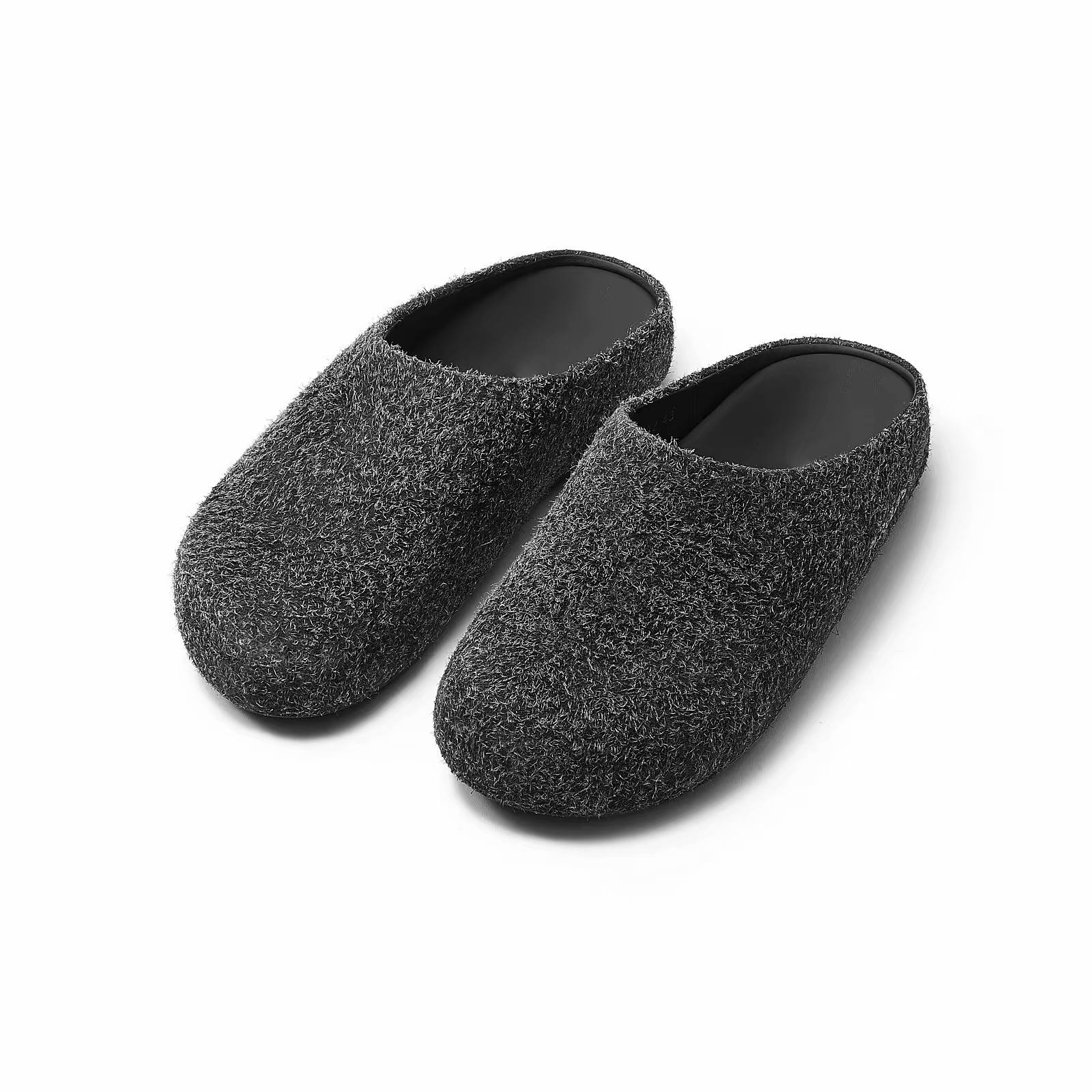 UNZIZHI Soft and Elastic Genuine Leather Mule Slippers, Closed-Toe Slippers, Furry Slippers, Men's Versatile Commuting