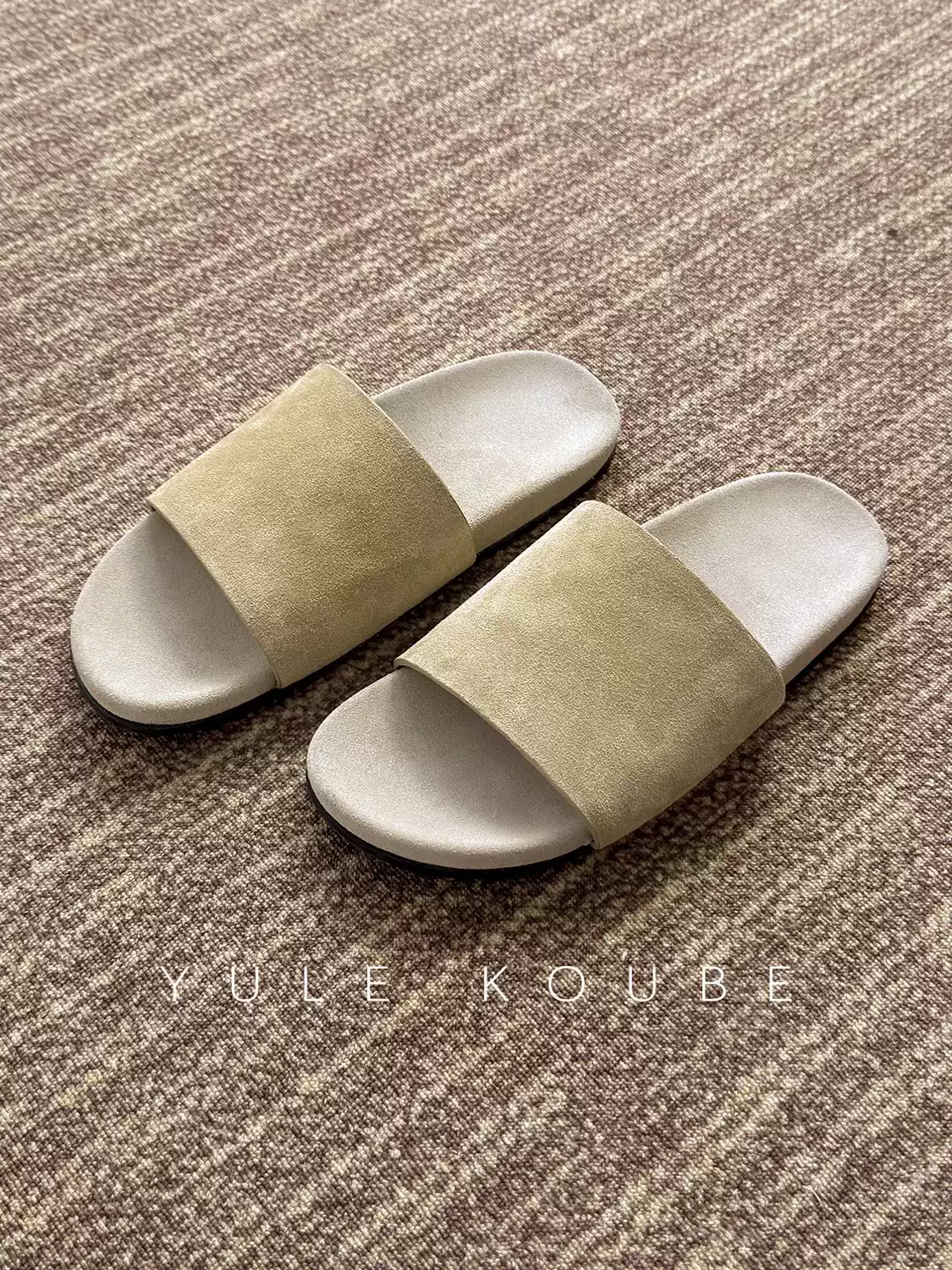 KOUBE ROW style first-layer cowhide suede slip-on sandals for men, old-fashioned casual everyday half-slipper Birkenstock shoes