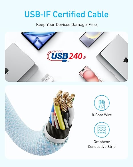 Anker Zolo 240W USB-C to USB-C Braided Fast Charging Cable 4